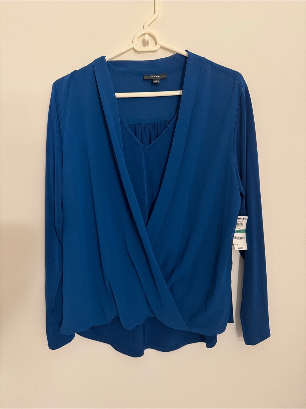 Alfani Cobalt Blue Surplice Draped Long-Sleeve Blouse